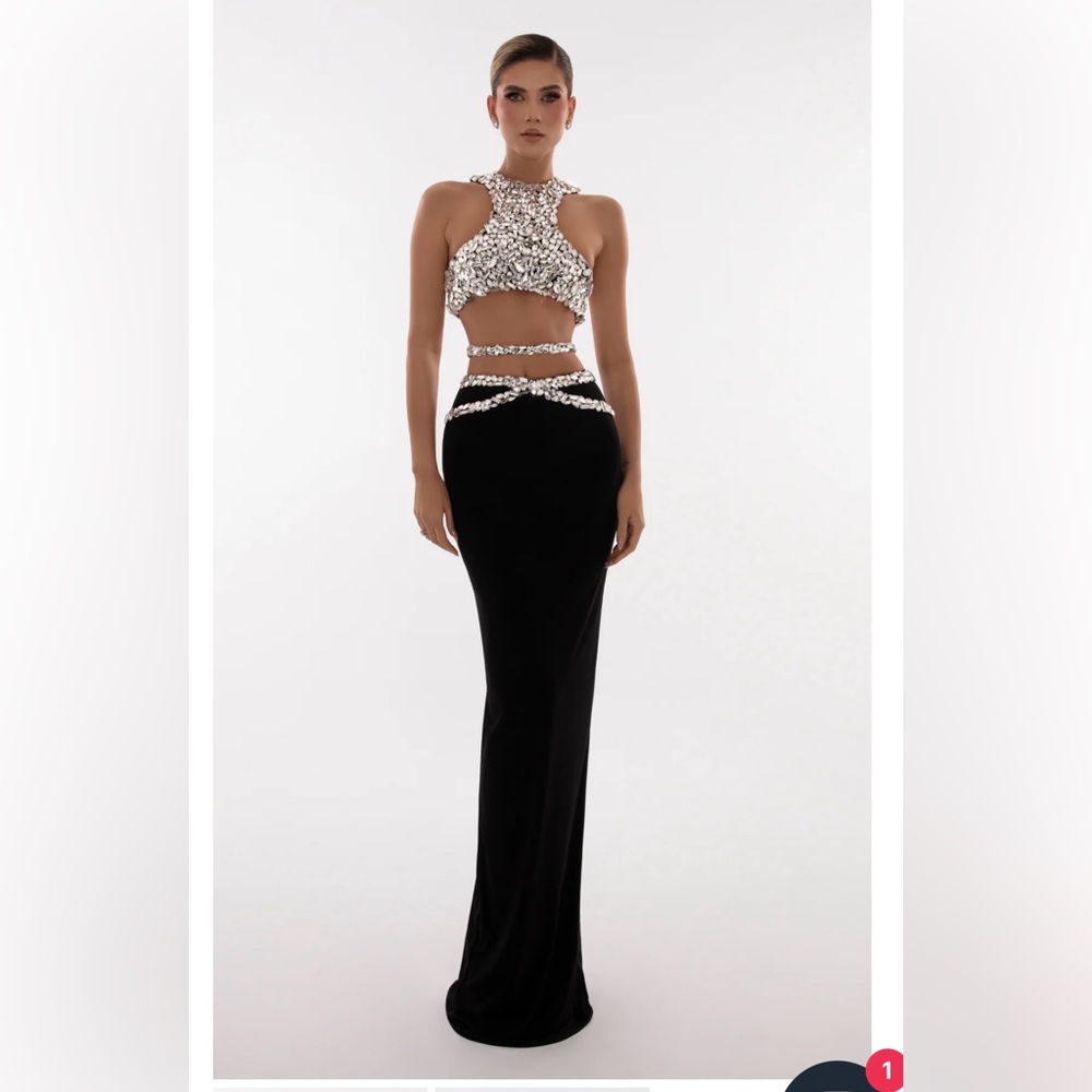 Albina Dyla Stone-Embellished Crop Tank With Long Skirt